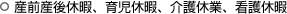 産前産後休暇、育児休暇、介護休業、看護休暇